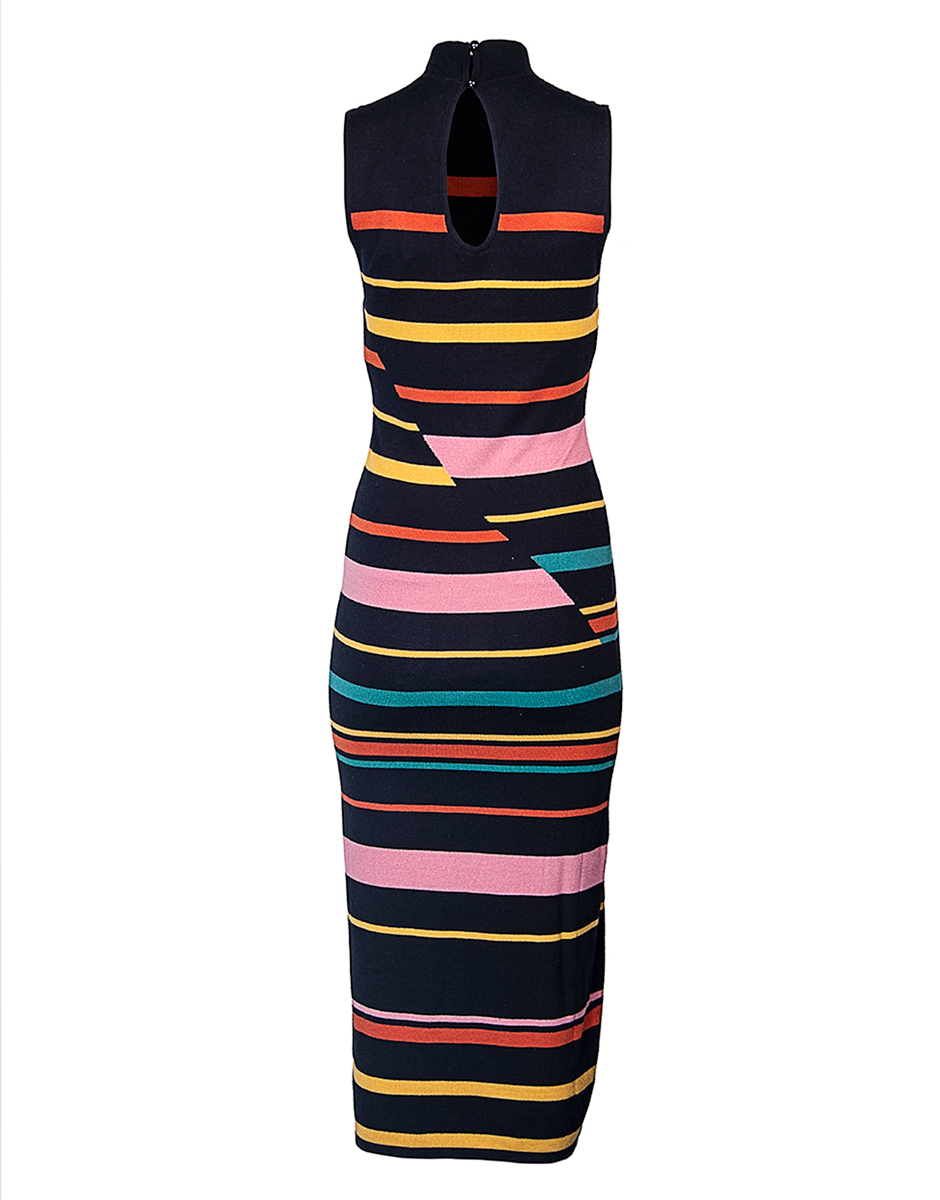 Mock neck asym stripe knit dress – The Fixx Collective